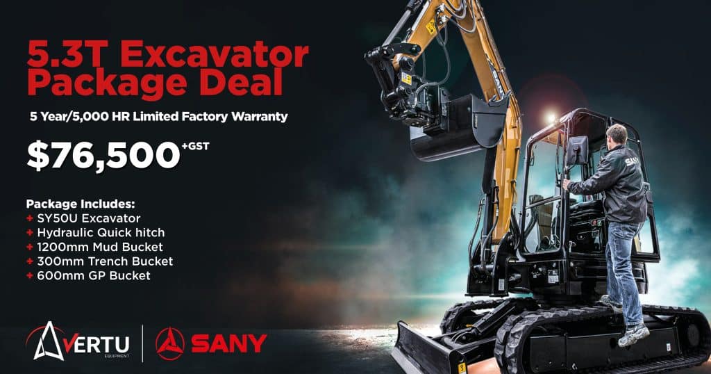 SANY SY50U Package promotion Victoria. Current Heavy Machinery Sales
