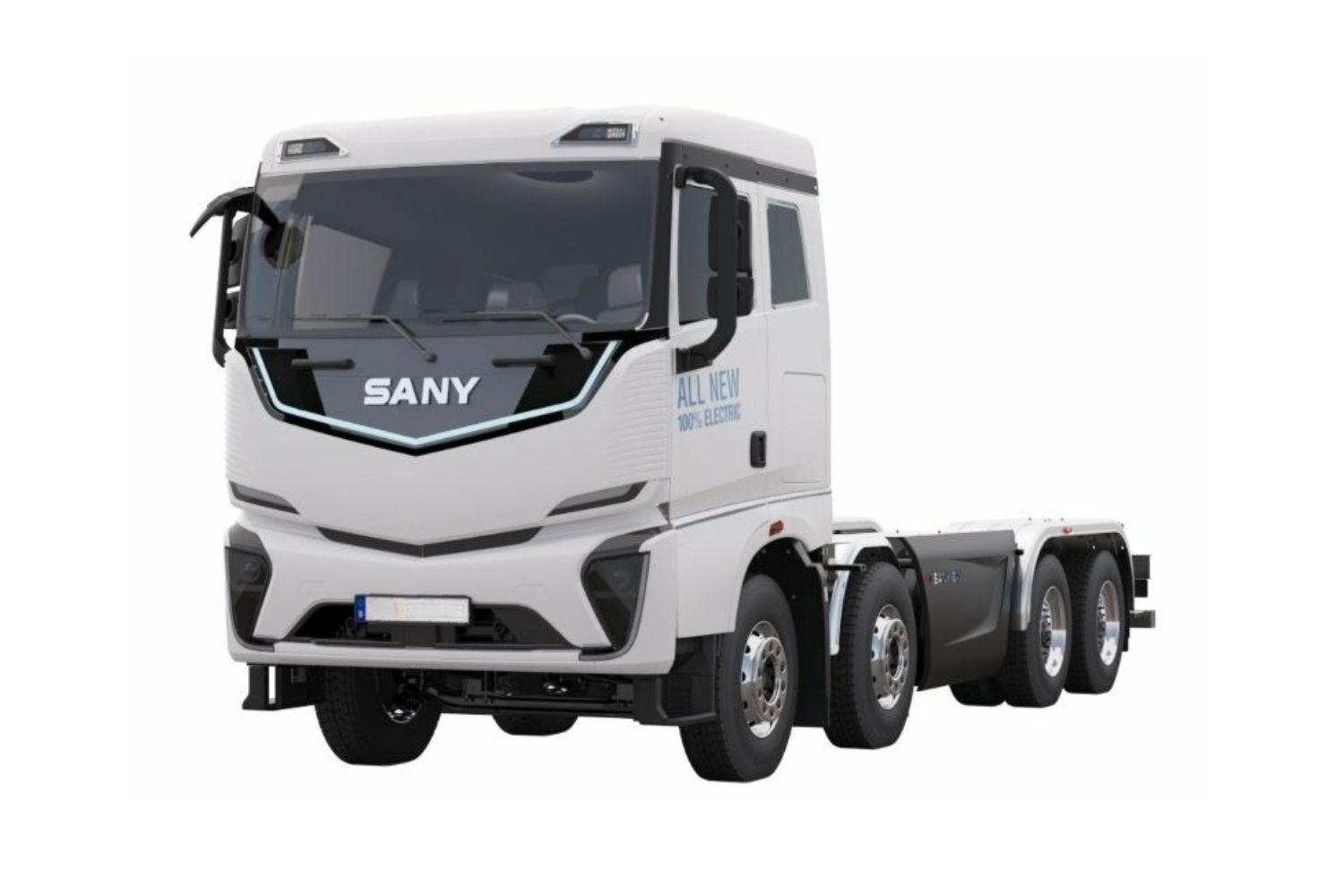 SANY Electric 8x4 chassis front angle view heavy duty electric truck platform